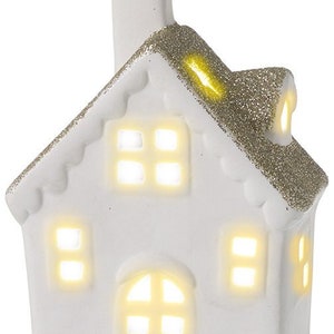 WINTER SALE Light UP White House With Gold Glitter Roof, White Ceramic Xmas House, Glittery houses, white ceramic t-light houses