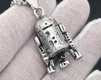 R2-D2 Robot Pendant:Mens Womens Star Wars Necklace,Steel 3D,Solid