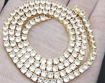 3/4/5mm Bling Tennis Chain Choker:Round Diamond Cut, 14K Gold/White Gold Plated,Custom Length