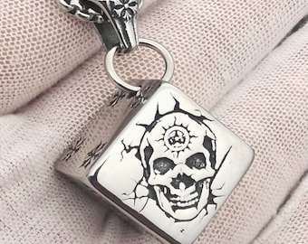Solid Skull Dice Pendant Necklace:Stainless Steel,Mens Womens Gothic Jewelry