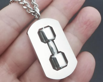 Mens Womens Fitness Gym Dumbbell Barbell Chain Pendant:Delicate Spinner Necklace,Stainless Steel