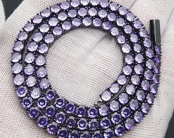 Purple CZ Tennis Choker/Bracelet:14K Gold Finish,Mens Womens Bling Necklace,Custom Chain