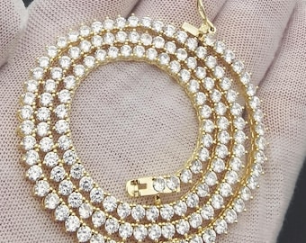 3mm Bling CZ Tennis Necklace:Round Diamond Cut,14K White Gold Finish,Custom Chain