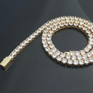 3mm 4mm 5mm Round Gemstones Tennis Necklace Bracelet/6”7”8“16”18“20”22“24“/14k Gold/White Gold Finish/Mens Womens Bling Iced Collar CZ Chain