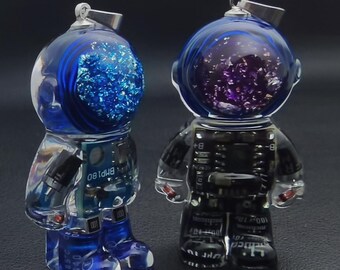 Black/Blue Gear Electronic Robot Pendant:  Mens Womens Colored Astronaut Necklace,Gift Box