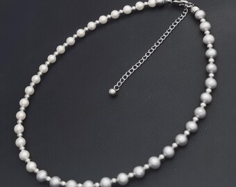 Gray/White Pearl Beaded Necklace:Real Nature Freshwater Pearl,Mens Womens Handmade Unisex Choker