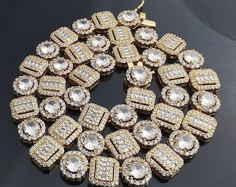 Baguette Round CZ Tennis Choker: 14K Gold/White Gold Finish, Gift Box