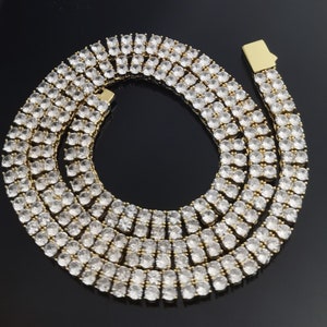 Bransoletka choker z podwójnymi rzędami kamieni szlachetnych 6 mm/Bling okrągły diamentowy obroża/14-karatowe złoto/Wykończenie z białego złota/Męski damski naszyjnik z cyrkonii/Pudełko na prezent