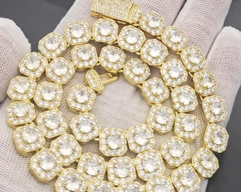 Mens Iced Square CZ Tennis Bracelet/Necklace:Round Diamond Cut,18K Gold/White Gold Finish,Custom