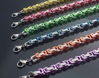 Byzantine Stainless Steel Necklace/Bracelet: Multi-Color Bali Chain,Customizable length,Gift Box