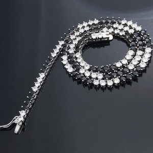 4 mm czarno-biały naszyjnik tenisowy z kamieniami szlachetnymi/okrągły diamentowy łańcuszek choker/wykończenie z białego złota 18K/męski damski fajny błyszczący kołnierzyk z cyrkonii/pudełko na prezent