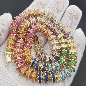 8 mm tęczowy naszyjnik tenisowy/wielokolorowy/okrągły diamentowy naszyjnik/18-karatowe złoto/białe złoto/męski damski błyszcząca cyrkonia luksusowa obroża/pudełko na prezent
