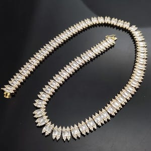 12mm Baguette Diamond Cut Choker/Double Layer Gemstone Tennis Chain Collar/18K Gold/White Gold Finish/Mens Womens Bling Luxury CZ Necklace