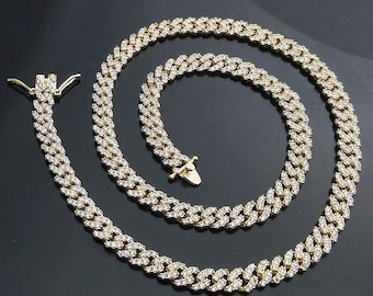 6mm S-link Gemstone Necklace Bracelet/Bling Diamond Cut Cuban Choker/14K Gold/White Gold Plated/Mens Womens Iced Out 5A CZ  Jewelry/Gift Box