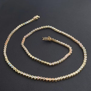 2mm Rainbow Round Diamond Cut Tennis Chain/Multi Color Choker Necklace/14K Gold/White Gold/Eternity Riviera Bling CZ Collar Jewelry/Gift Box