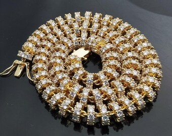 8mm Round Gemstone Chain Choker:14K Gold/White Gold Finish,Bling Gem Collar