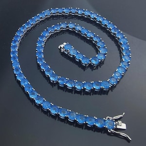 Lab Grown Diamond Tennis Choker/Bracelet:18K White Gold Plated,Yellow Topaz/Blue/Purple Gemstone Chain,Mens Womens Statement Necklace,Custom