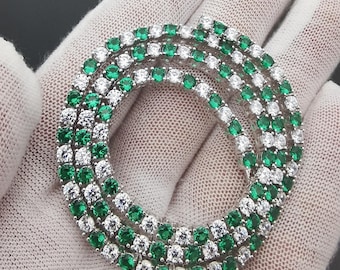 Lab Green Emerald Tennis Choker: Sterling Silver 925, 14K White Gold Finish