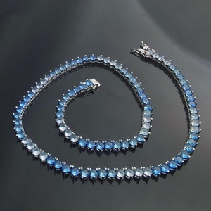 4 mm ブルー クリア テニス カラー/上品なマルチカラー ネックレス/18K ホワイト ゴールド仕上げ/ラウンド ダイヤモンド カット/メンズ レディース リビエラ レイヤード ブリング CZ チョーカー