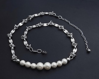 6/8/10mm Natural Freshwater Pearl Beaded Choker:Coffee Beans Knot Link Chain,Handmade