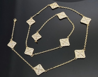 Adjustable Link Necklace Bracelet/12mm Square Bling Gemstone Choker/14K Gold/White Gold/Rose Gold Finish/Womens Iced Out CZ Jewelry/Gift Box