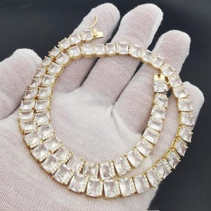 7 mm diamentowy naszyjnik z brylantami w szlifie bagietkowym/łańcuch tenisowy z kamieniami szlachetnymi/14-karatowe złoto/wykończenie z białego złota/męski damski naszyjnik z kryształkami w kształcie kwadratu/pudełko na prezent