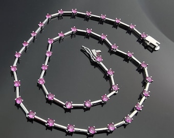 3mm-6mm Gemstone Chain Collar/Round Diamond Cut Choker Necklaces/14K White Gold Finish/Bling Pink Fancy Dainty Gradual Size Jewelry/Gift Box