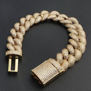 14 mm Miami Naszyjnik Bransoletka/Bling Baguette Kamienie Szlachetne Kubańskie ogniwo Choker/18K Złoto/Wykończenie z Białego Złota/Luksusowa Biżuteria Iced Out CZ Pave/Pudełko Prezentowe