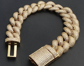 Iced Out Baguette Cuban Link Chain: 18K Gold/White Gold Plated Miami Necklace