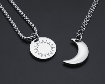Sun and Moon Couple Necklace: Stainless Steel Celestial Jewelry