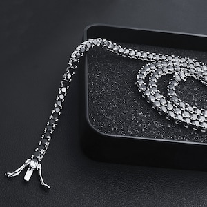 3 mm 4 mm 5 mm Czarny naszyjnik tenisowy/Okrągły diamentowy łańcuszek bransoletka/Wykończenie z białego złota 14K/Męska damska biżuteria Cool Bling CZ/Pudełko na prezent