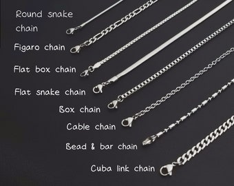 Stainless Steel Chain Necklace: Cuba, Figaro, Snake Link - Hypoallergenic