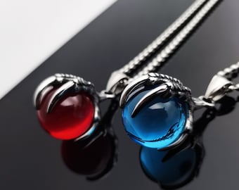 Red Purple Green Blue Ball Pendants/Dragon Claw Necklace/Stainless Steel/Mens Womens Mythic Healing Crystal Jewelry/Free Chain/Gift Box