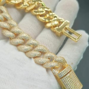 12 mm S-link Miami Naszyjnik Bransoletka/Bling Baguette Diamentowy Szlif Kubański Choker/18K Złoto/Wykończenie z Białego Złota/Męskie Damskie Iced Out CZ Pave Biżuteria