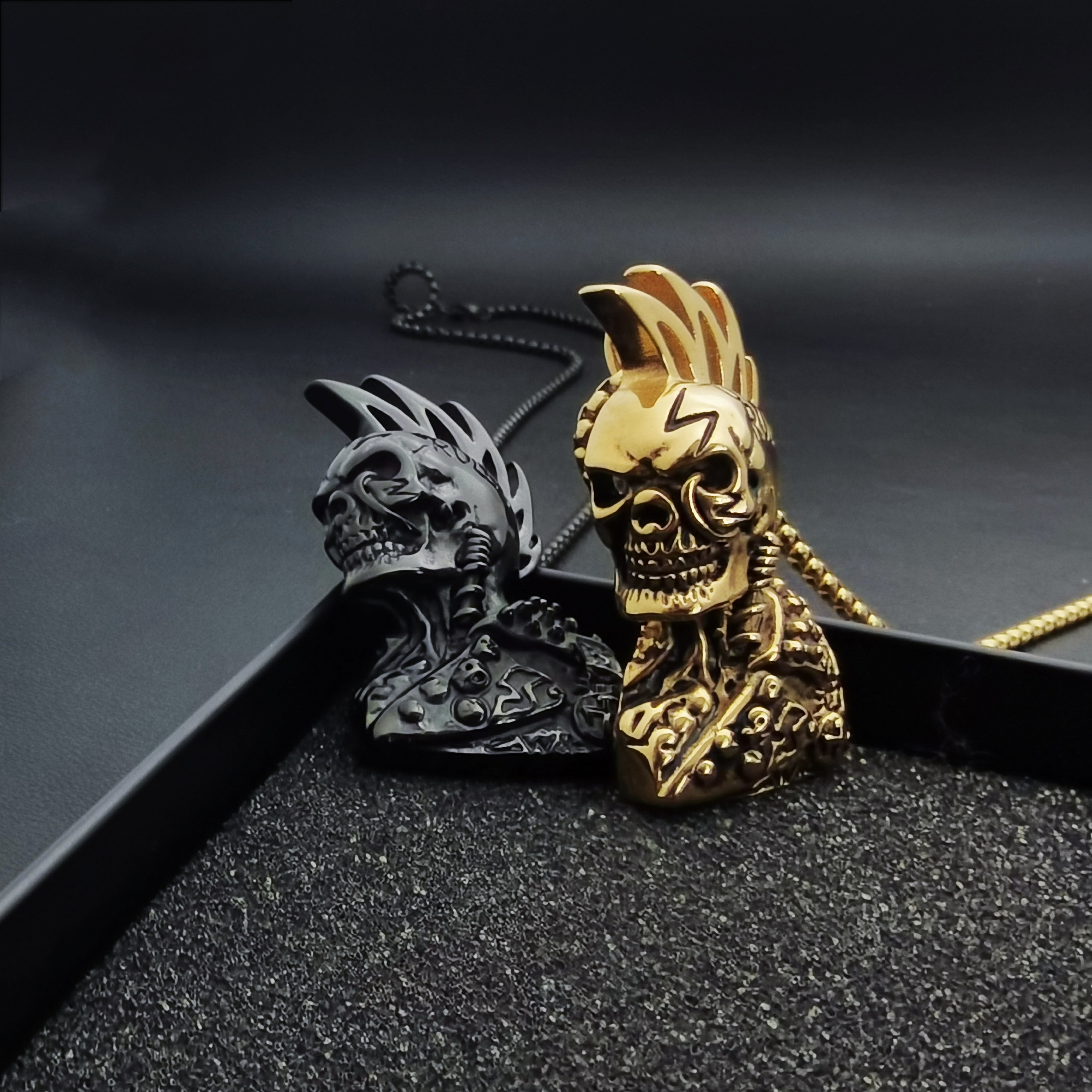Black Gold Ghost Rider Pendant/mens Gothic Punk Biker Rocker Flame