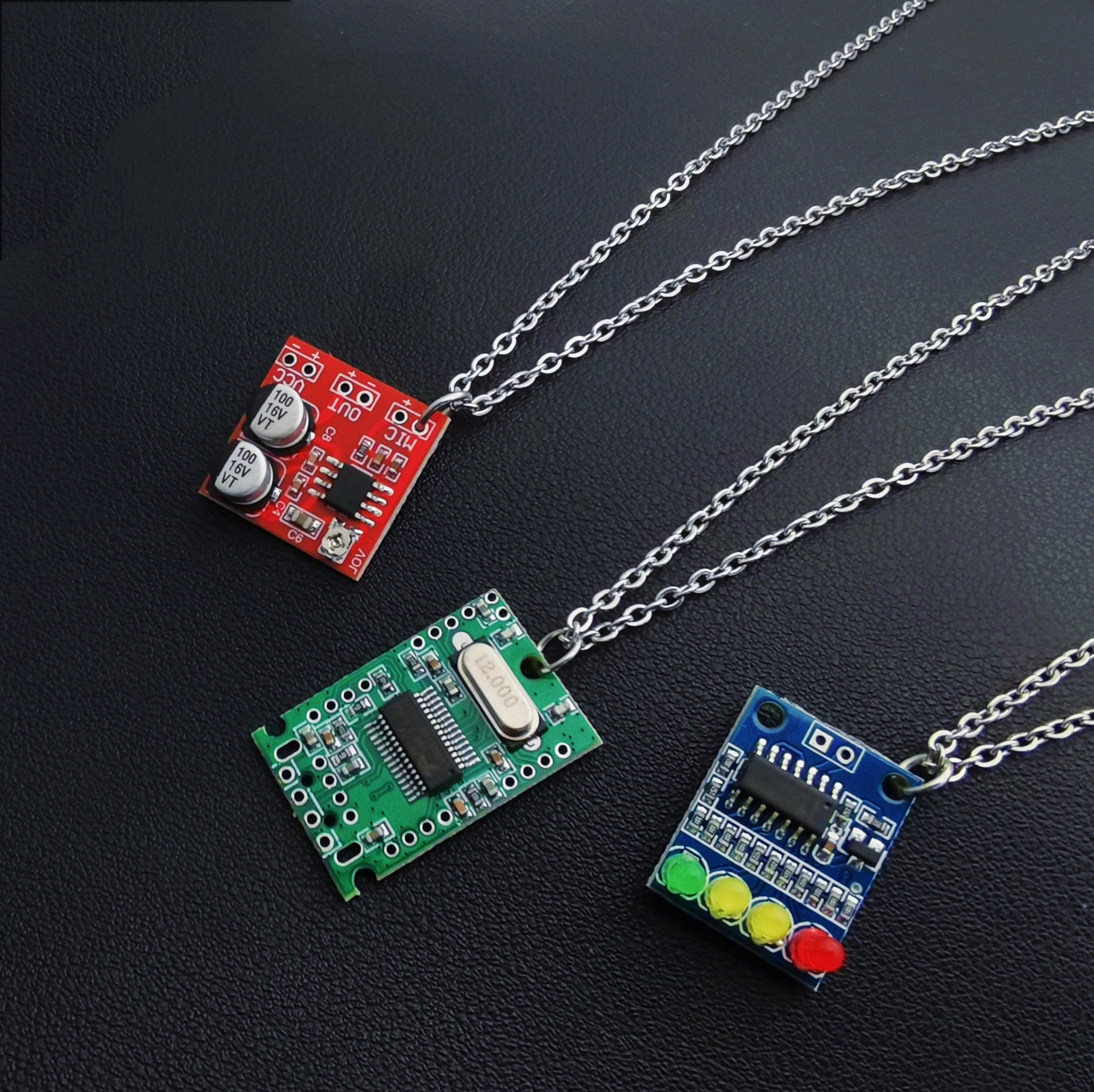 3 Circuit Board Pendant Necklaces/red Green Blue Cyberpunk