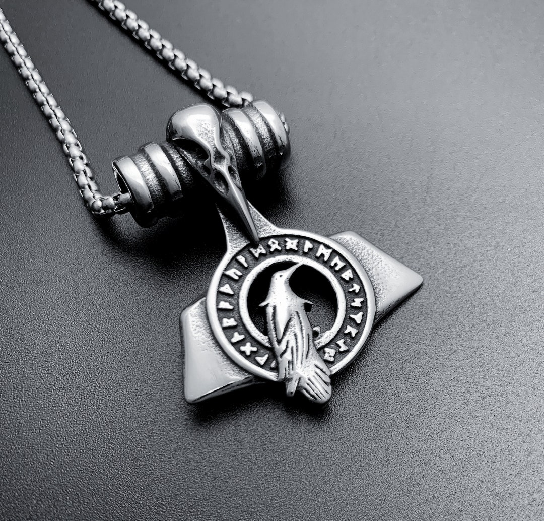Double-sided Viking Raven Compass Pendant/odin Thor's Hammer Norse ...