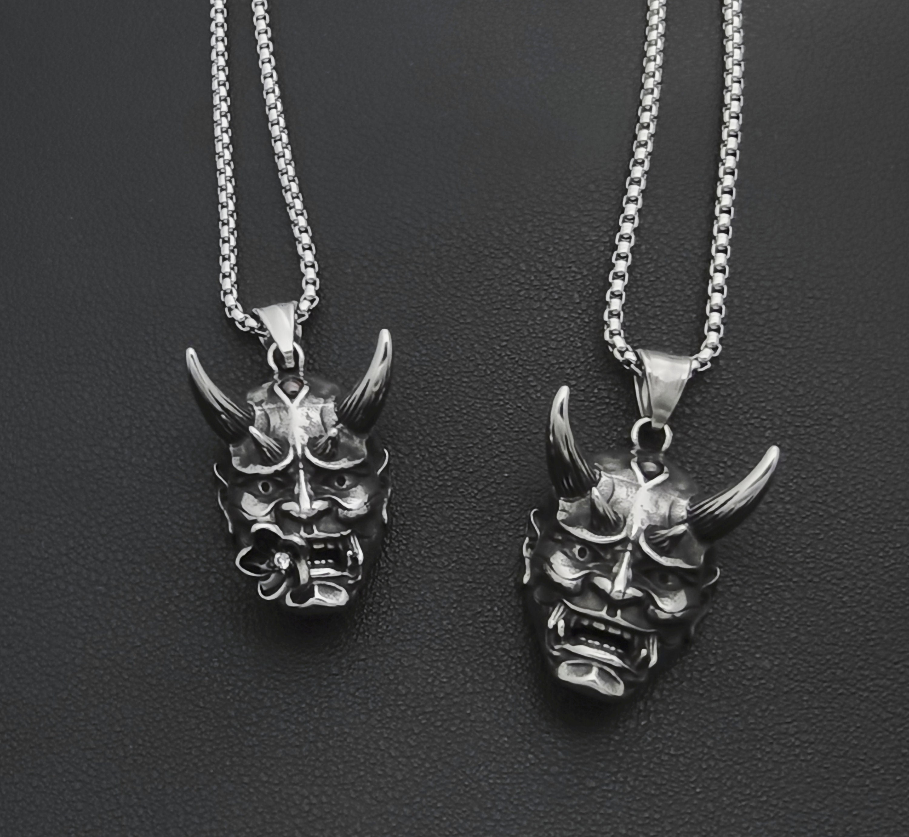 Stainless steel Evil Oni Noh Hannya Mask Pendant Necklace Wallet
