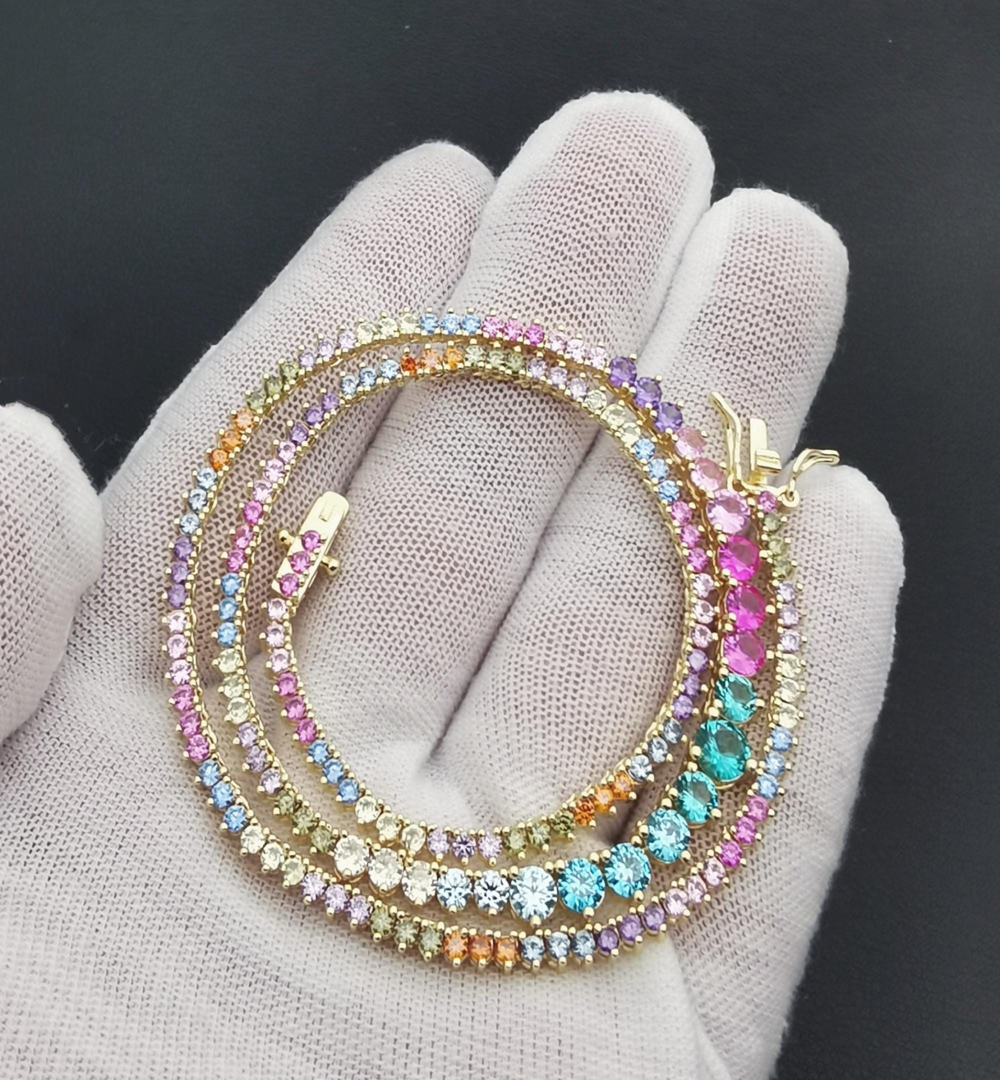 Collana Arcobaleno Rainbow In Argento Rosa E Zirconi Cuori Milano - Foto 3