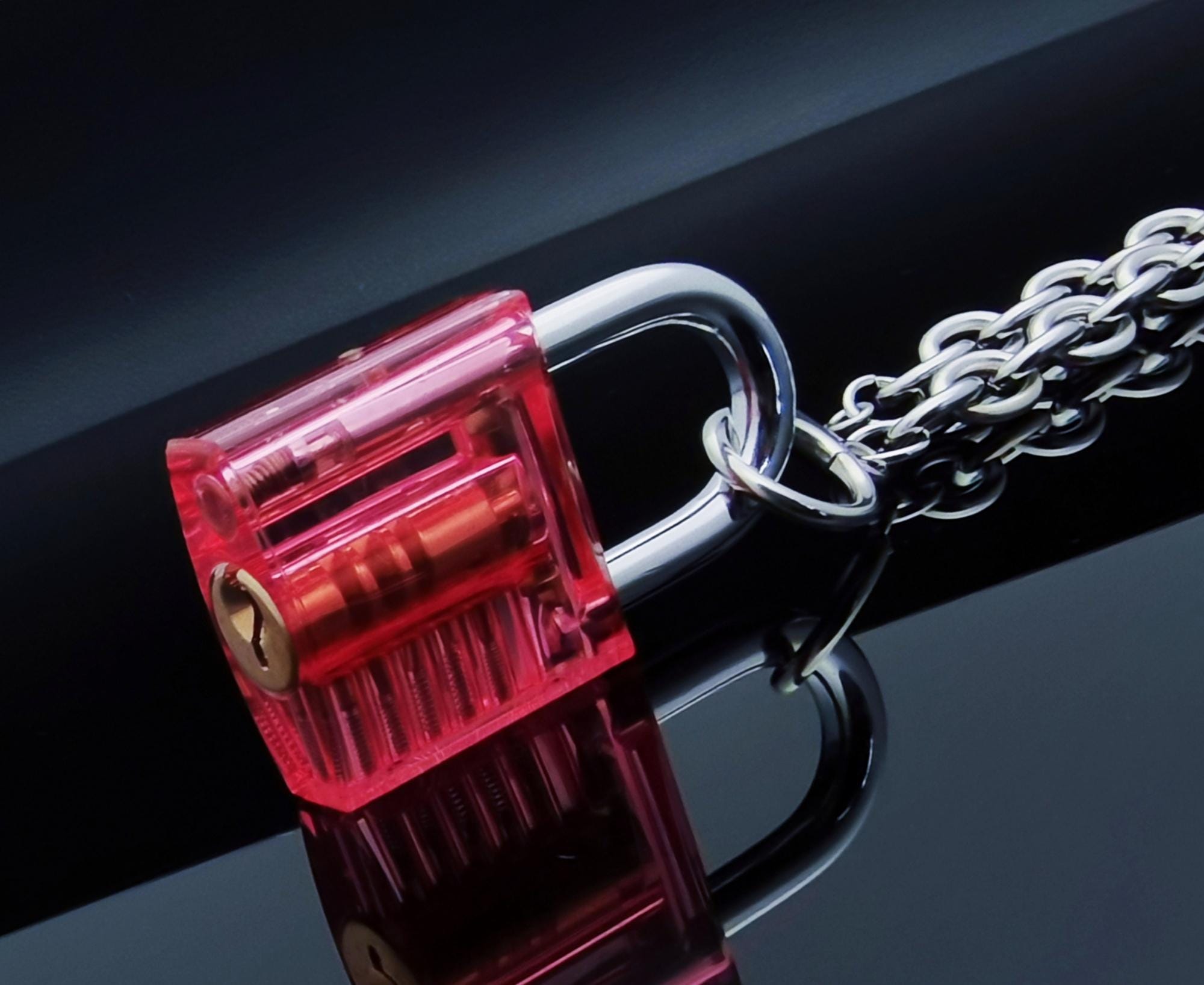 Red&blue Transparent Padlock Pendant Necklace/love Locket