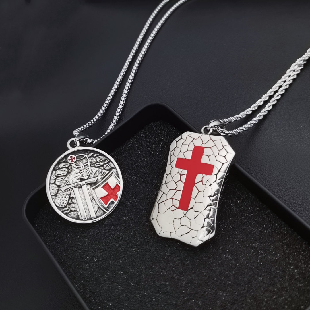 2 Red Cross Necklaces/knights Templar Shield Medal/engraved Etsy