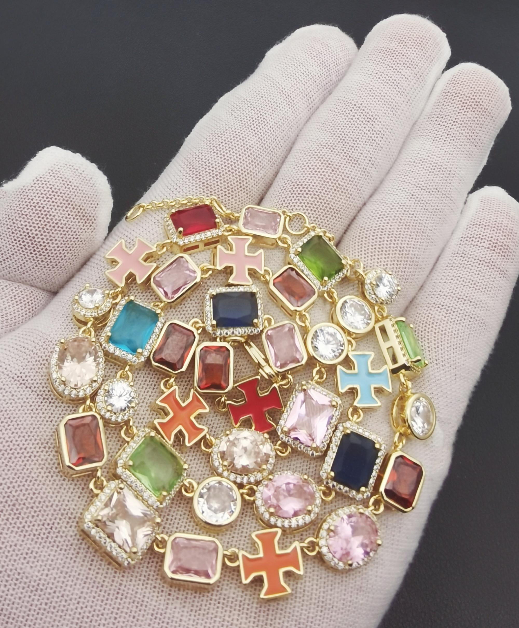 マルチカラー CZ テニスネックレス/ブレスレット: 14K ゴールド