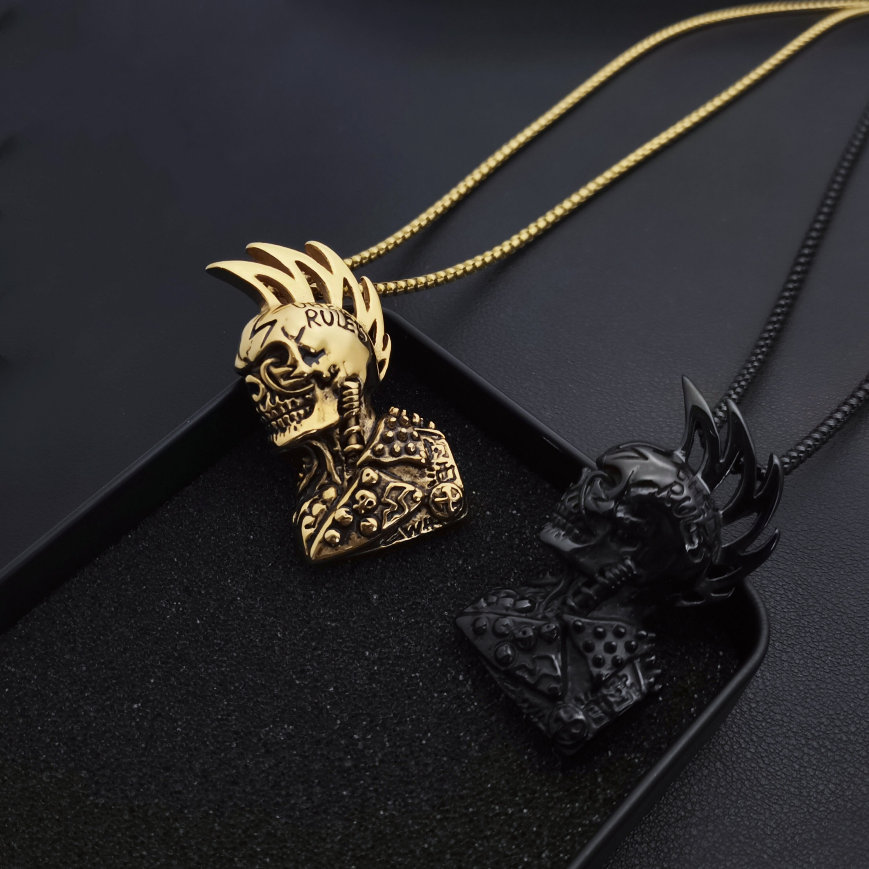 Black Gold Ghost Rider Pendant/mens Gothic Punk Biker Rocker