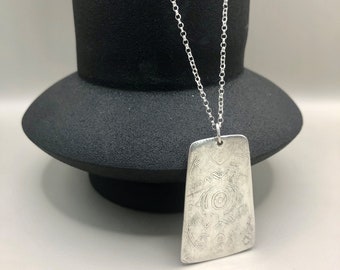 Aztec Pendant, Silver Necklace, Handmade Necklace, Silver Jewellery, Silver Necklace Pendant, Pendant, Silver Dog Tag, Valentines Gift