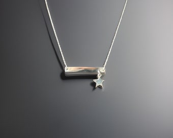 Star Necklace, Silver Bar Necklace, Recycled Silver Necklace, Handcrafted Necklace, Silver Jewellery, Silver Pendant, Valentines Gift