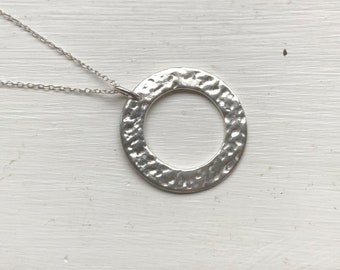 Hammered Ring Necklace, Silver Necklace, Handmade Necklace, Valentines Gift, Ring Pendant, Mothers Day Gift, Gift For Wife, Unique Gift