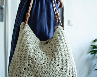 Patrón de bolso de ganchillo cuadrado de la abuela en PDF, patrón de bolso tote bohemio, bolso de ganchillo fácil, bolso tote de ganchillo de verano