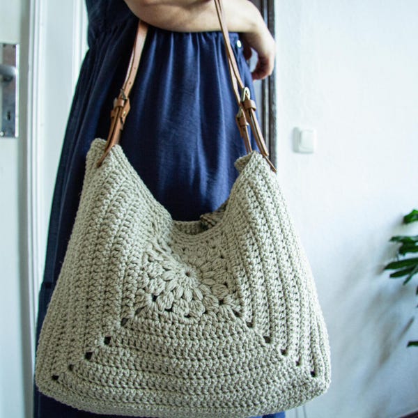 Crochet Bag Pattern PDF, Boho Tote, Granny Square Summer Bag (English)