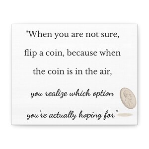 Flip a Coin Wandkunst, Inspirationszitat Leinwanddruck, minimalistische Bleistiftskizze, Entscheidungsfindung Motivationsdekor