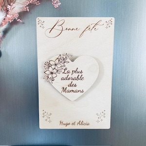 Magnete in legno personalizzato con biglietto per la festa della mamma, sempre in legno. Festa della mamma, festa della nonna